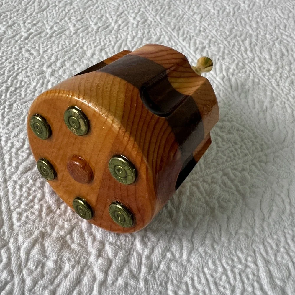 Handmade Revolver Cylinder Wine Stopper OS Unisex Bullet Casing Inlay Wood Brown